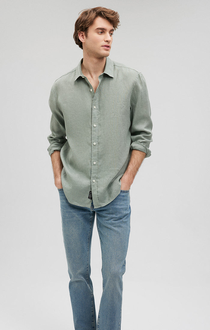 Mavi Men's Linen Button-Up Shirt In Chinois Green