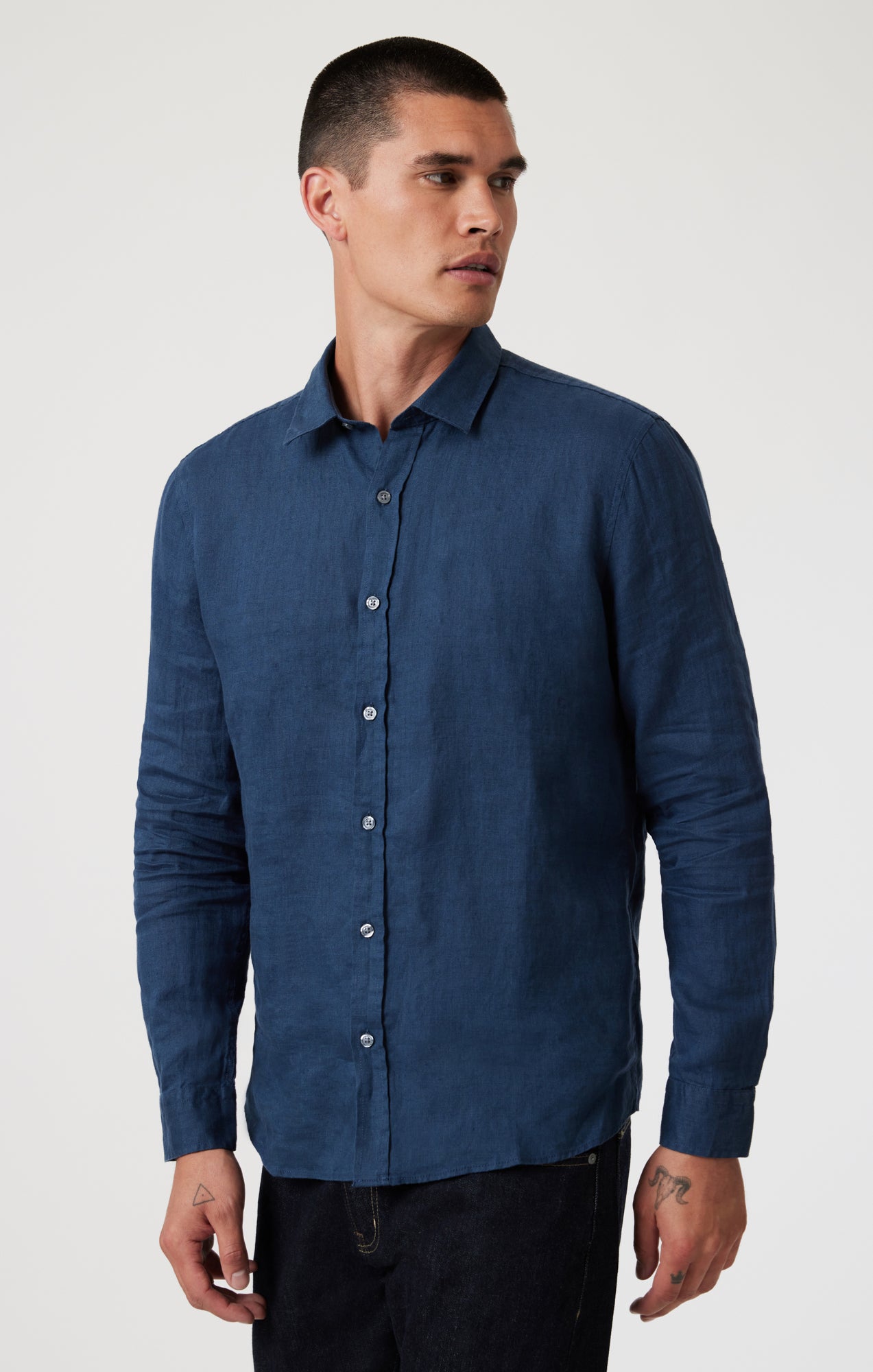 LINEN BUTTON-UP SHIRT IN MOONLIT OCEAN - Mavi Jeans