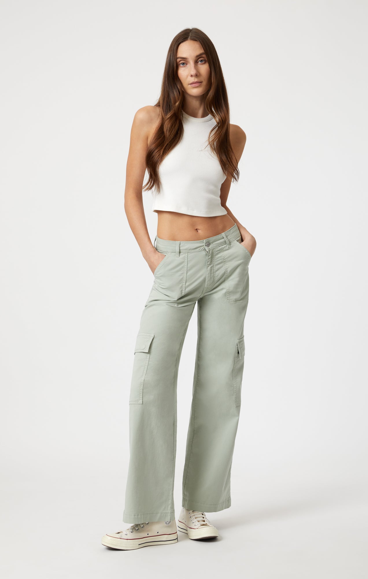 Mavi Women's Alva Straight Cargo Pants In Mineral Green Light