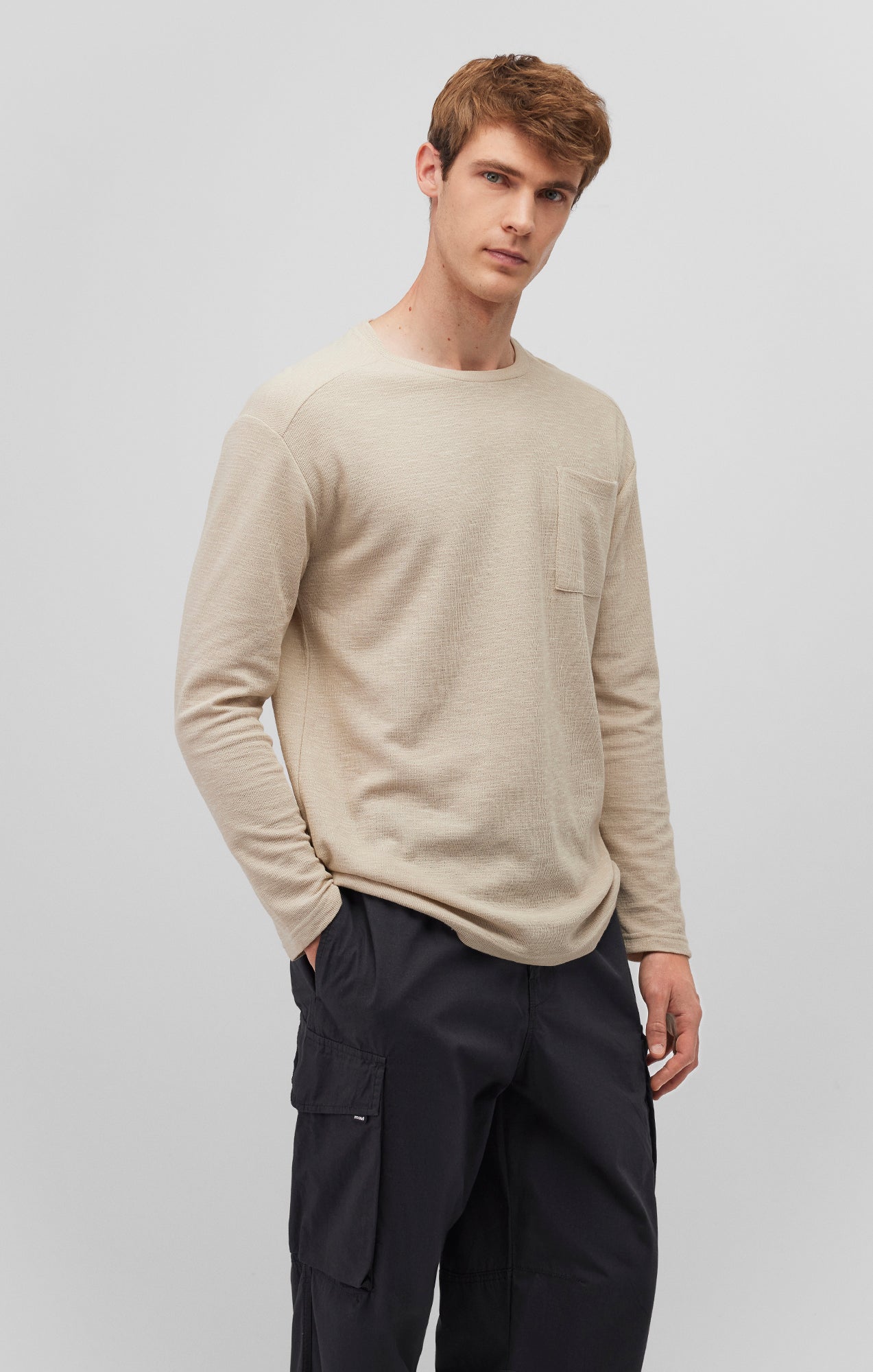 LONG SLEEVE POCKET T-SHIRT IN PELICAN - Mavi Jeans