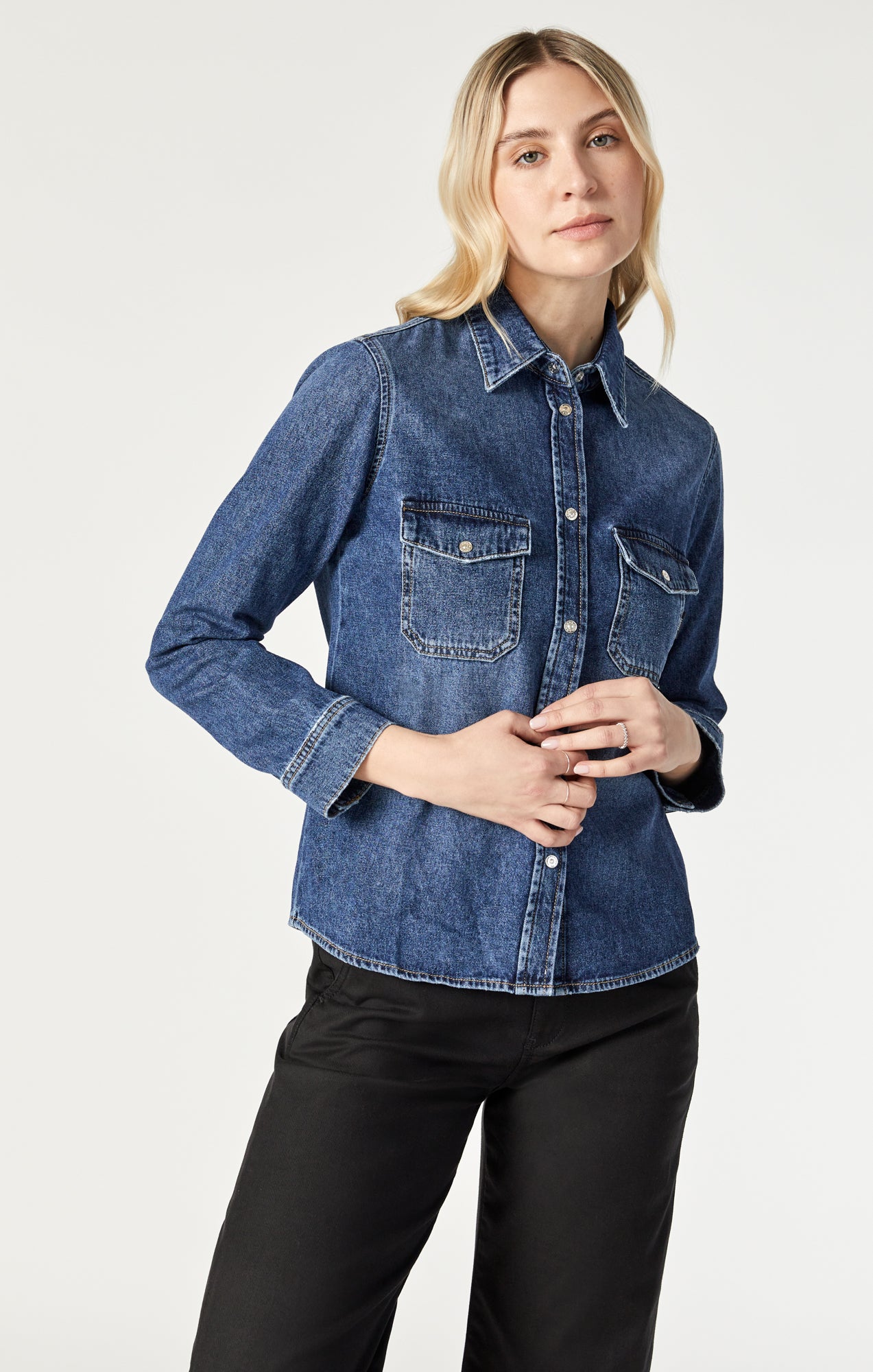 Mavi Women's Levin Semi-Fitted Denim Shirt In Dark Blue Denim