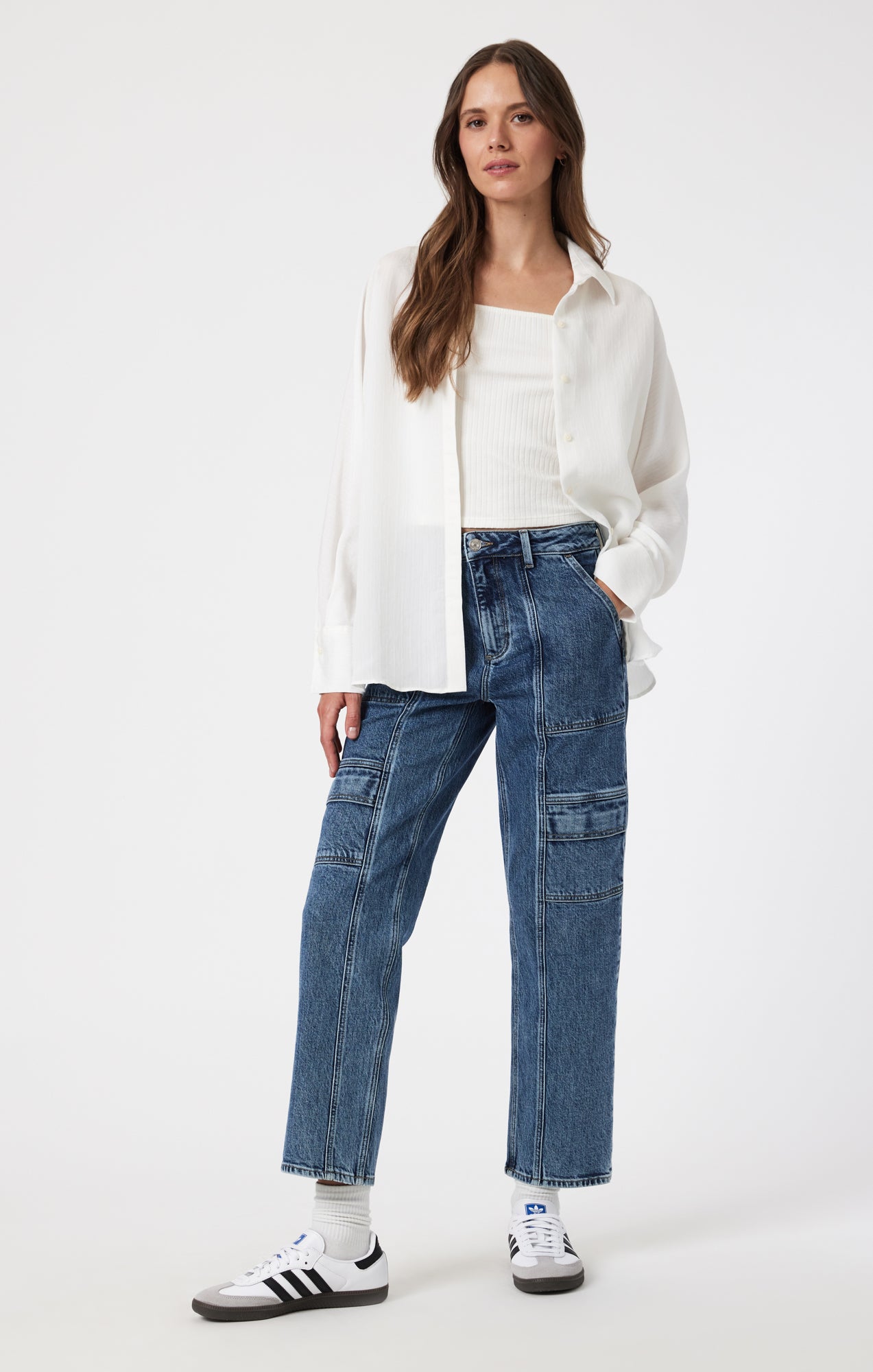 MARISSA STRAIGHT LEG UTILITY IN MID BRUSHED CLASSIC BLUE - Mavi Jeans