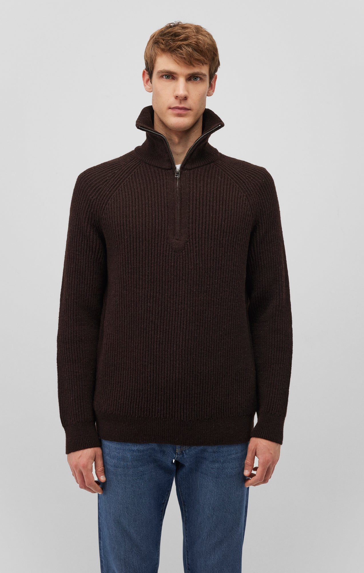 QUARTER ZIP SWEATER IN CHOCOLATE TORTE - Mavi Jeans