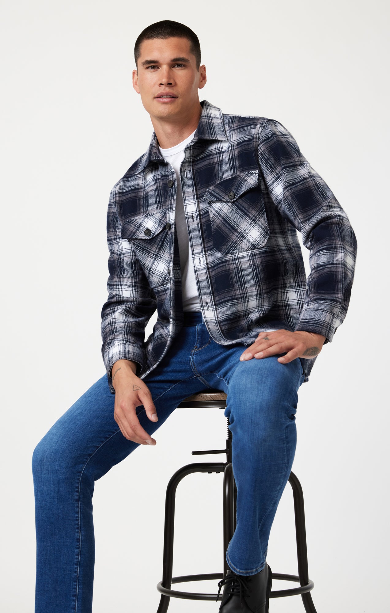 MARCUS SLIM STRAIGHT LEG IN DARK BRUSHED FEATHER BLUE - Mavi Jeans