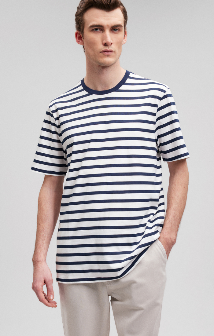 Mavi Men's Striped Crew Neck T-Shirt In Navy Blazer