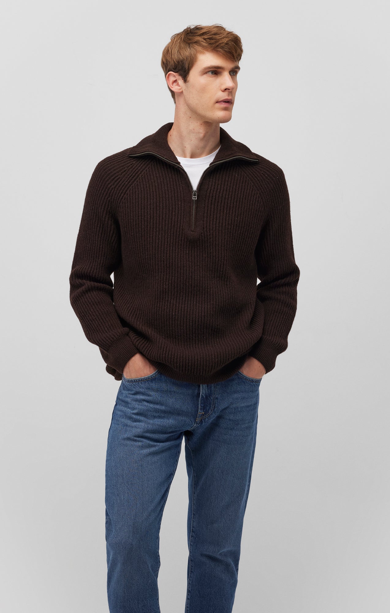 QUARTER ZIP SWEATER IN CHOCOLATE TORTE - Mavi Jeans