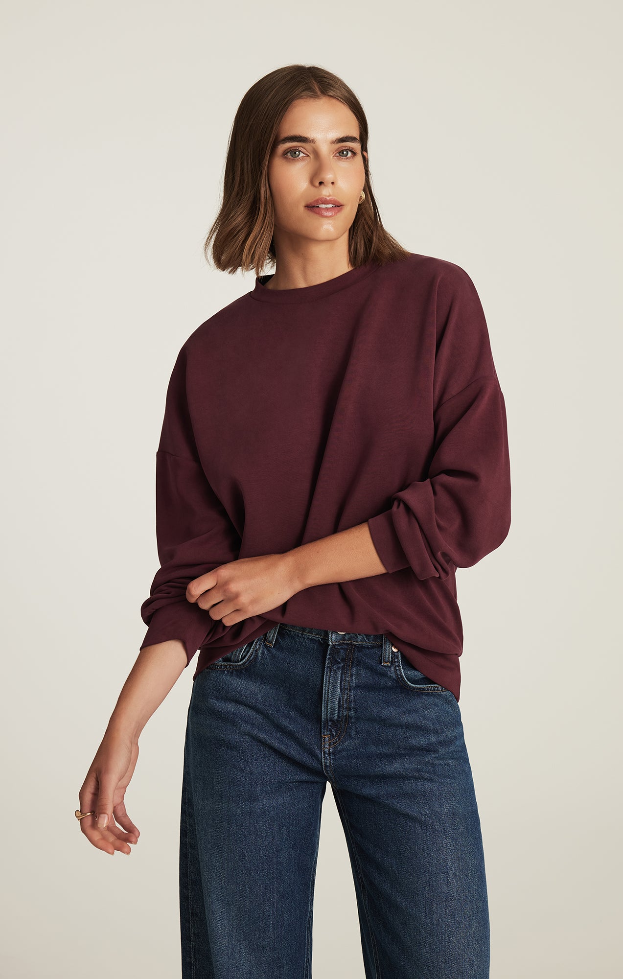 LUXE TOUCH TENCEL™ SWEATSHIRT IN TAWNY PORT