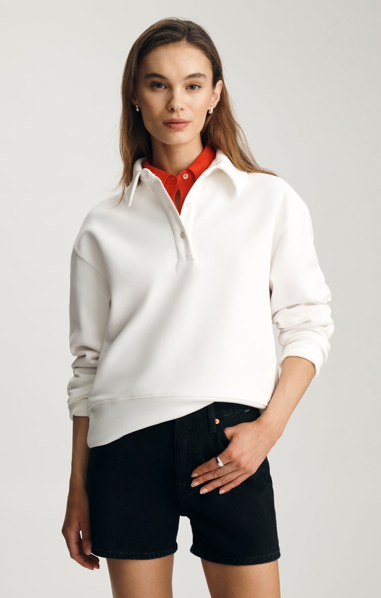 Mavi Women's Pique Polo Sweatshirt In Antique White – Mavi Canada Mavi Women's Pique Polo Sweatshirt In Antique White – Mavi Canada