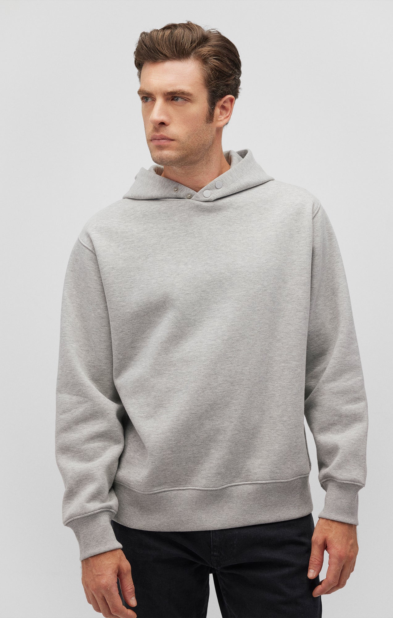 Mavi Men s Snap Button Hoodie In Light Grey Melange