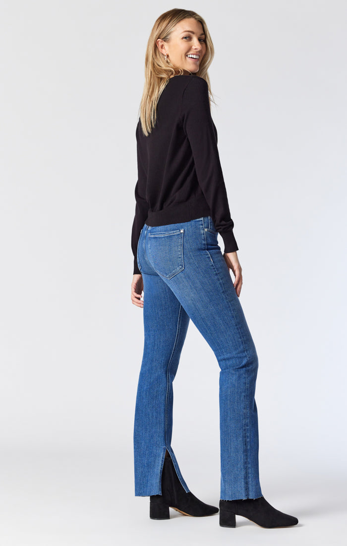 Medium-rise straight jeans with slits - Woman