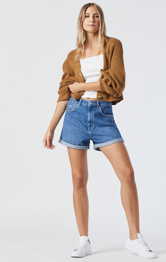 CLARA BOYFRIEND SHORTS IN MID BLUE RECYCLED BLUE - Mavi Jeans