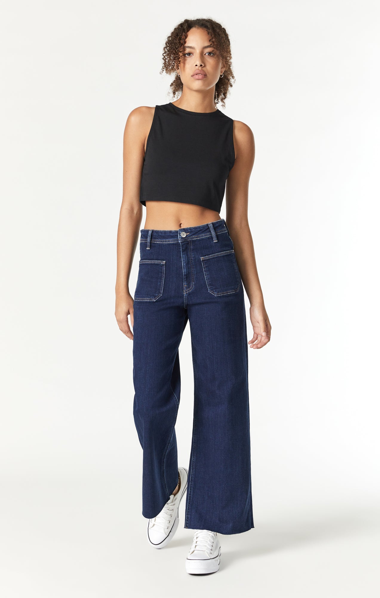 Mid-rise wide-leg full length jeans · Charcoal, Medium Blue