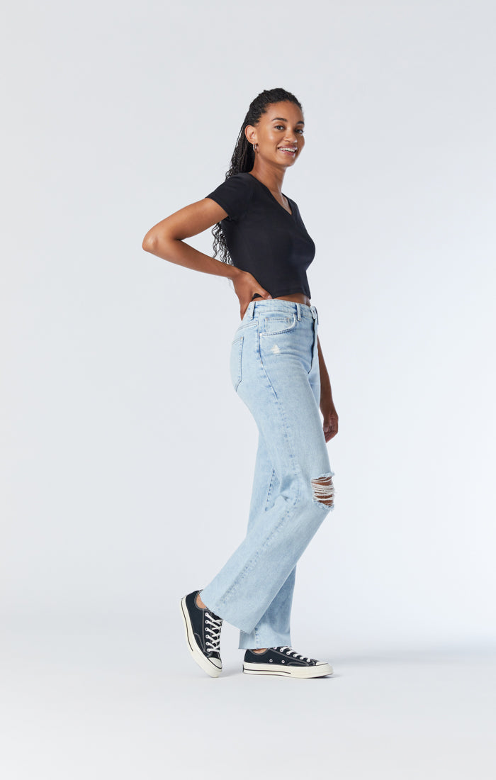 New Look ripped wide leg dad jean in mid blue