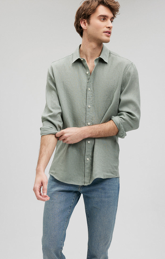 Mavi Men's Linen Button-Up Shirt In Chinois Green