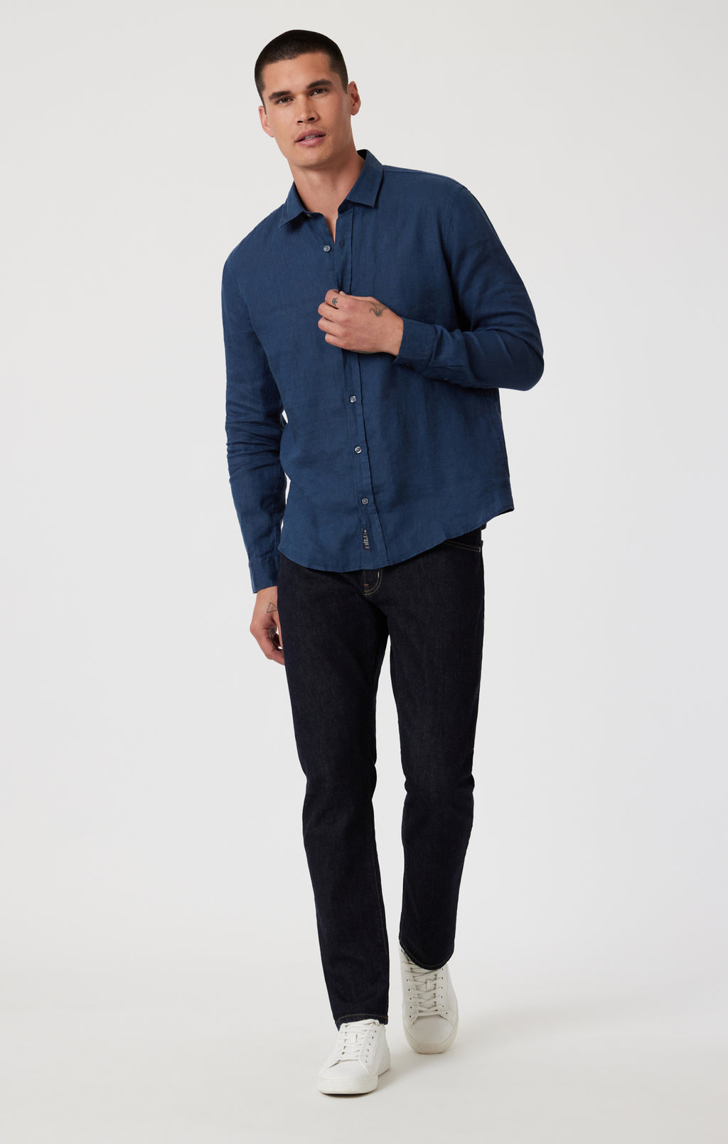 LINEN BUTTON-UP SHIRT IN MOONLIT OCEAN - Mavi Jeans