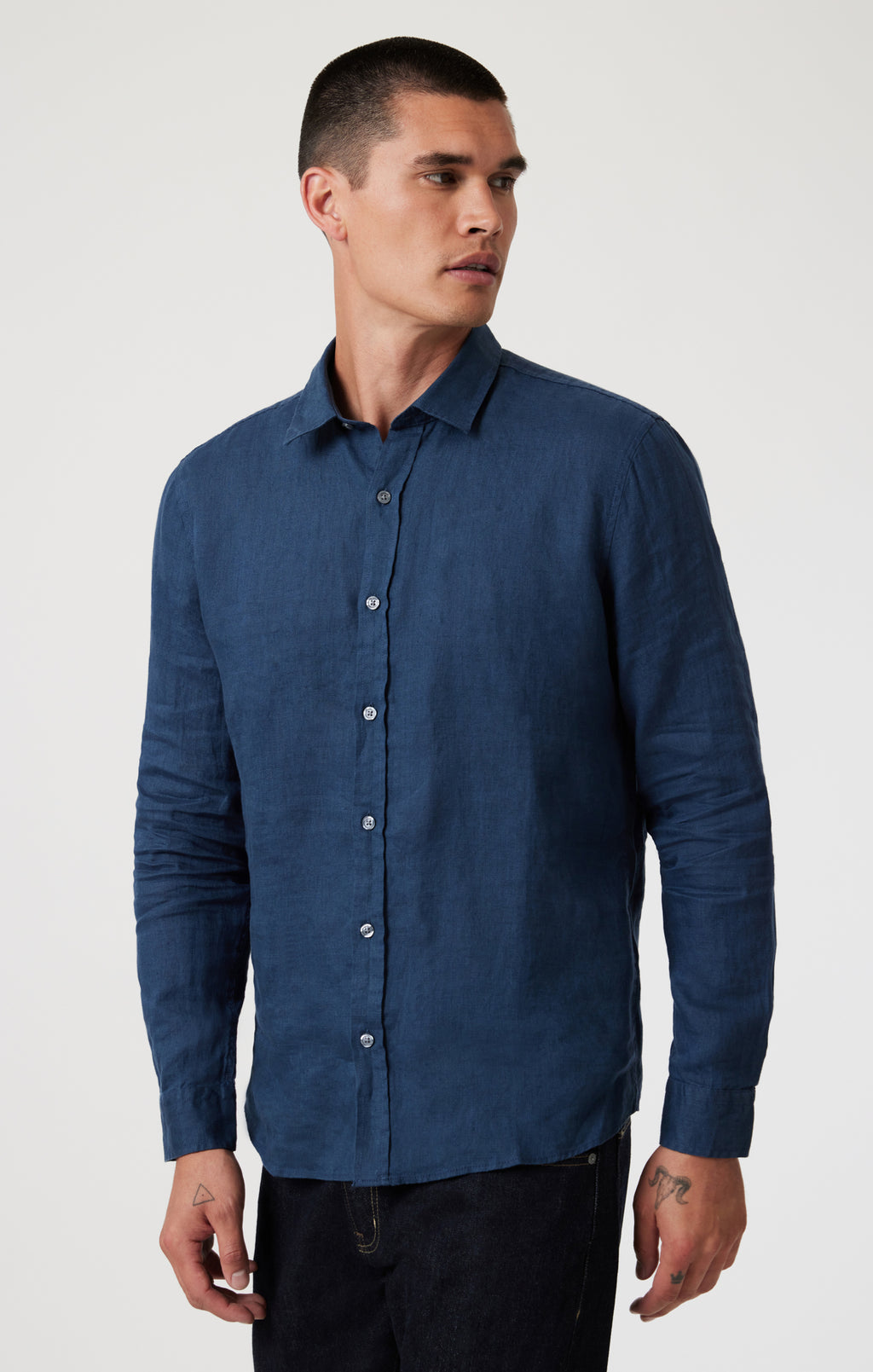 LINEN BUTTON-UP SHIRT IN MOONLIT OCEAN - Mavi Jeans