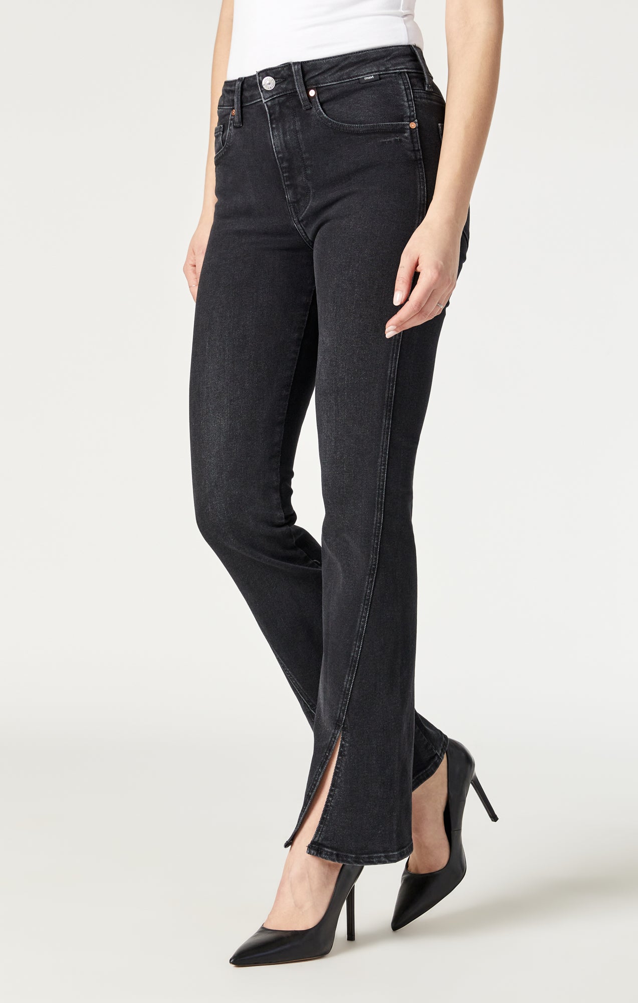 MARIA FRONT SLIT FLARE IN DEEP SMOKE FLEX BLUE - Mavi Jeans