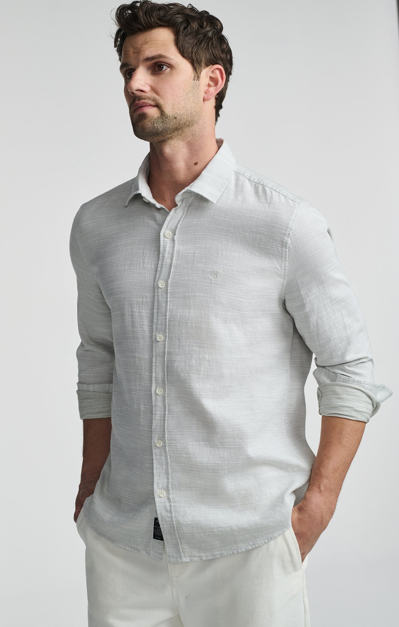 LONG SLEEVE BUTTON-UP SHIRT IN OIL GREEN - Mavi Jeans