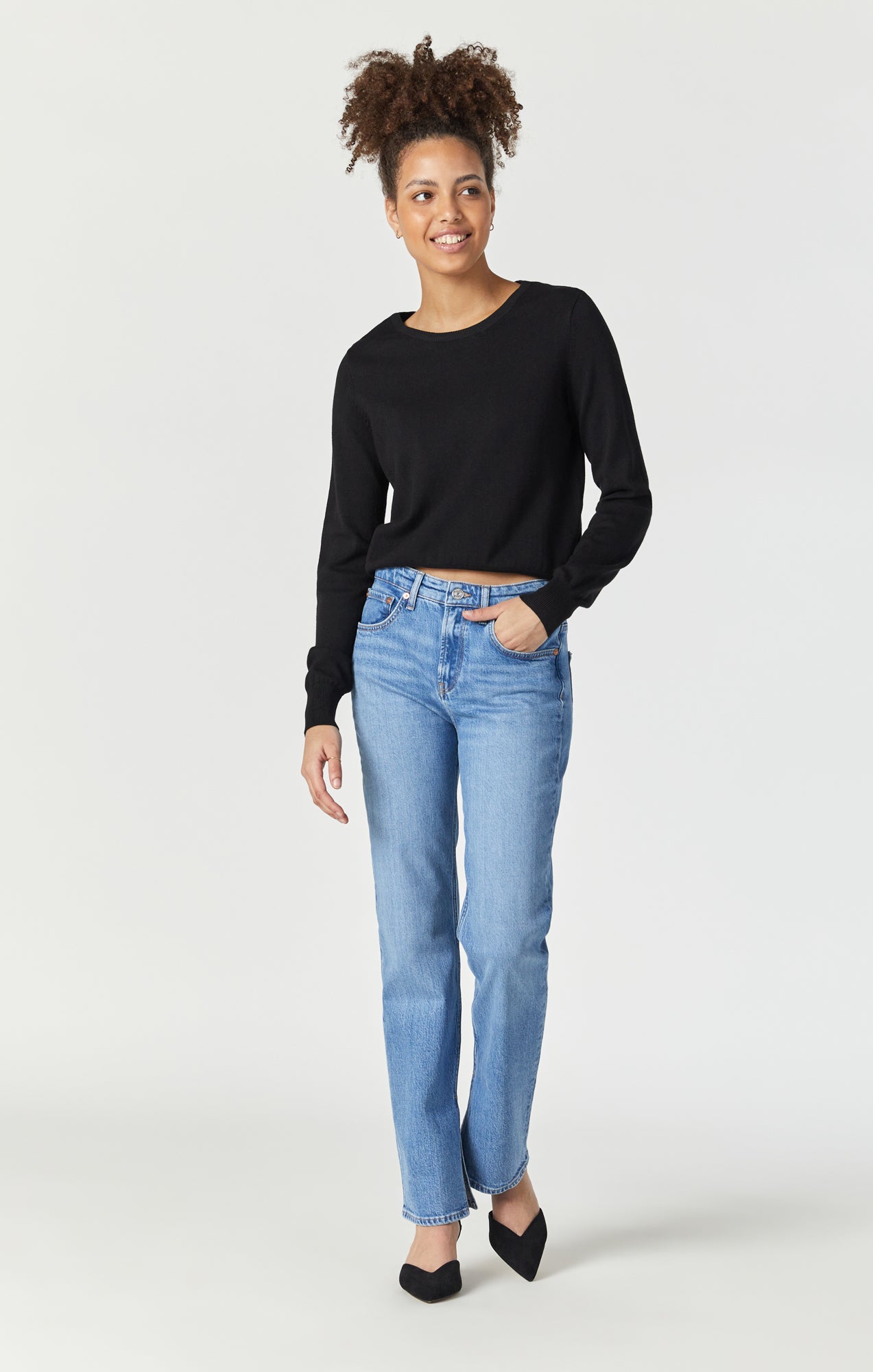 PARIS SLIT SLIM STRAIGHT LEG IN MID RECYCLED BLUE - Mavi Jeans