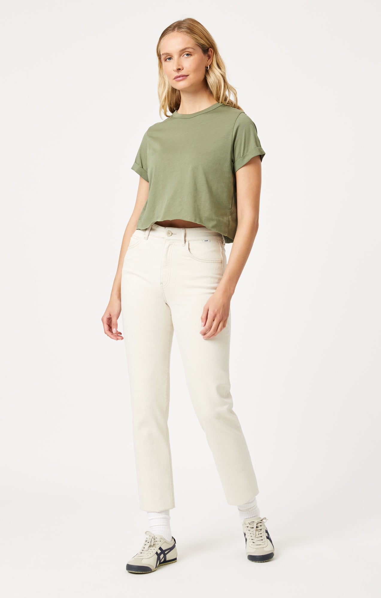 CROPPED T-SHIRT IN DEEP LICHEN GREEN - Mavi Jeans