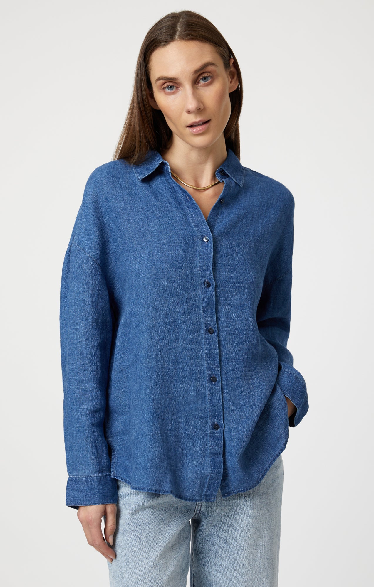 LINEN LONG SLEEVE SHIRT IN ENSIGN BLUE - Mavi Jeans