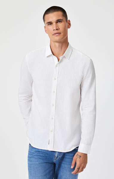 Mavi Men's Button Up-Long Sleeve Shirt In White