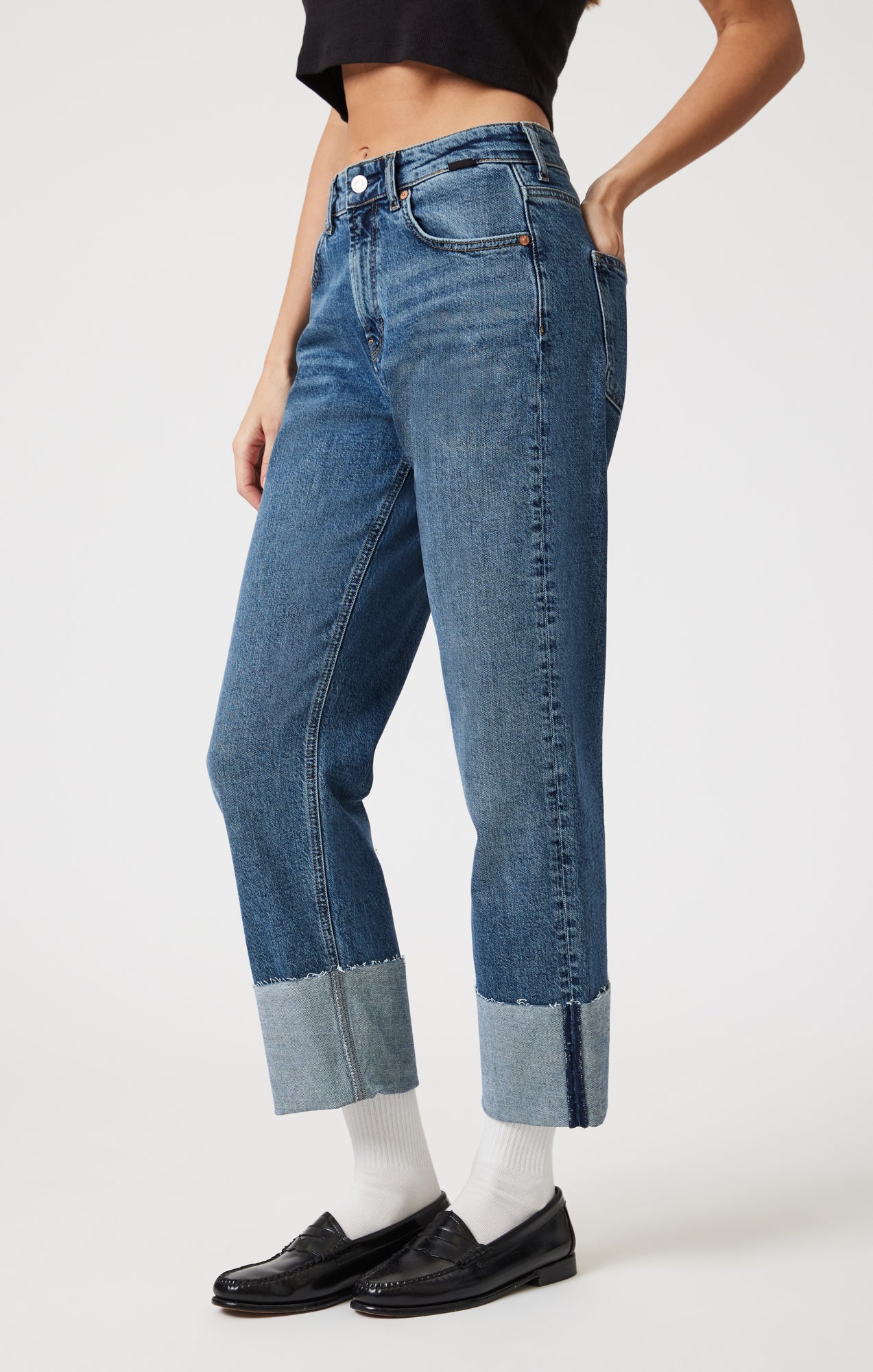 SAVANNAH CUFFED STRAIGHT LEG IN SHADED CLASSIC BLUE - Mavi Jeans