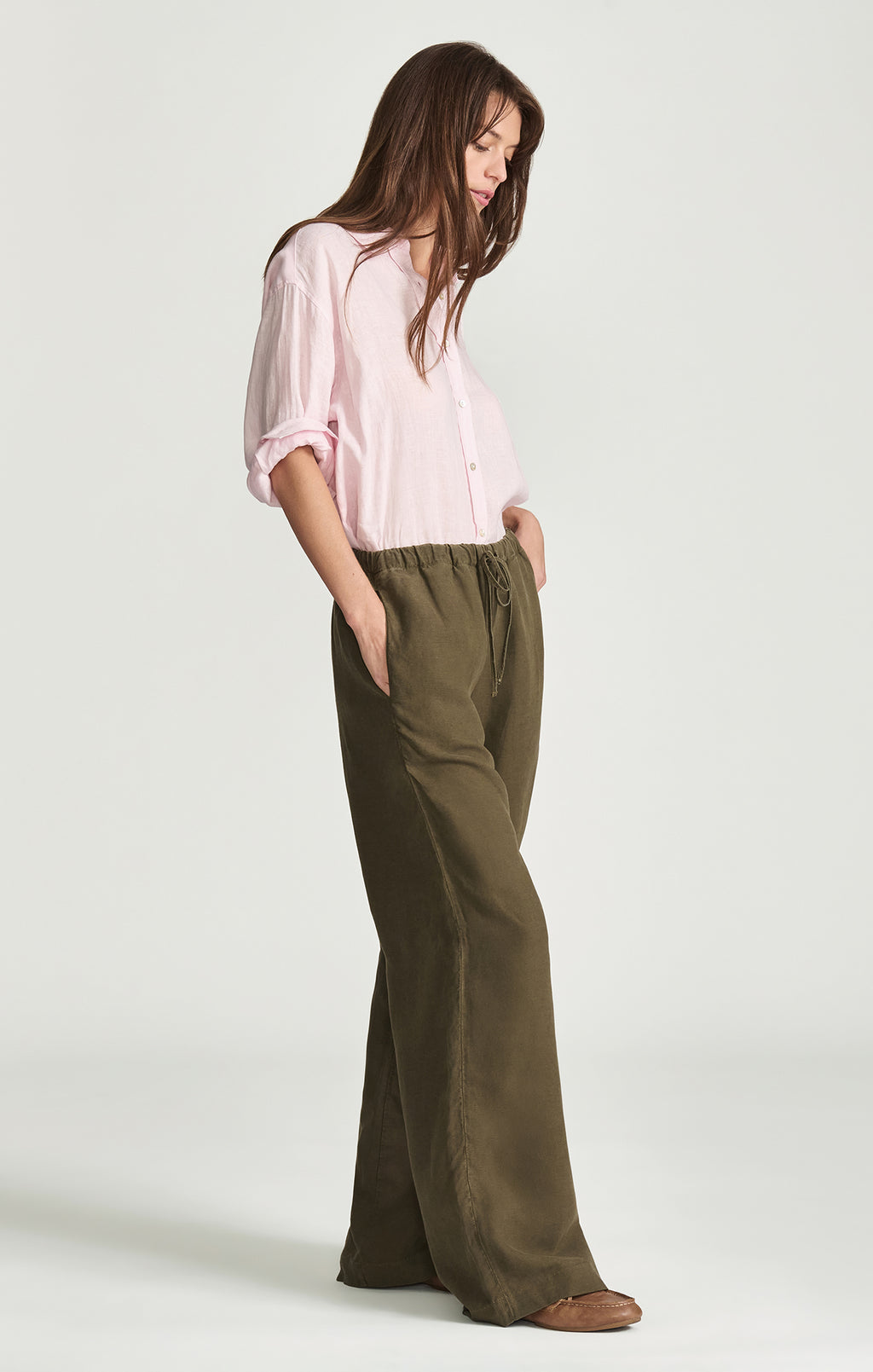 MARCELA WIDE LEG IN MILITARY GREEN LINEN - Mavi Jeans
