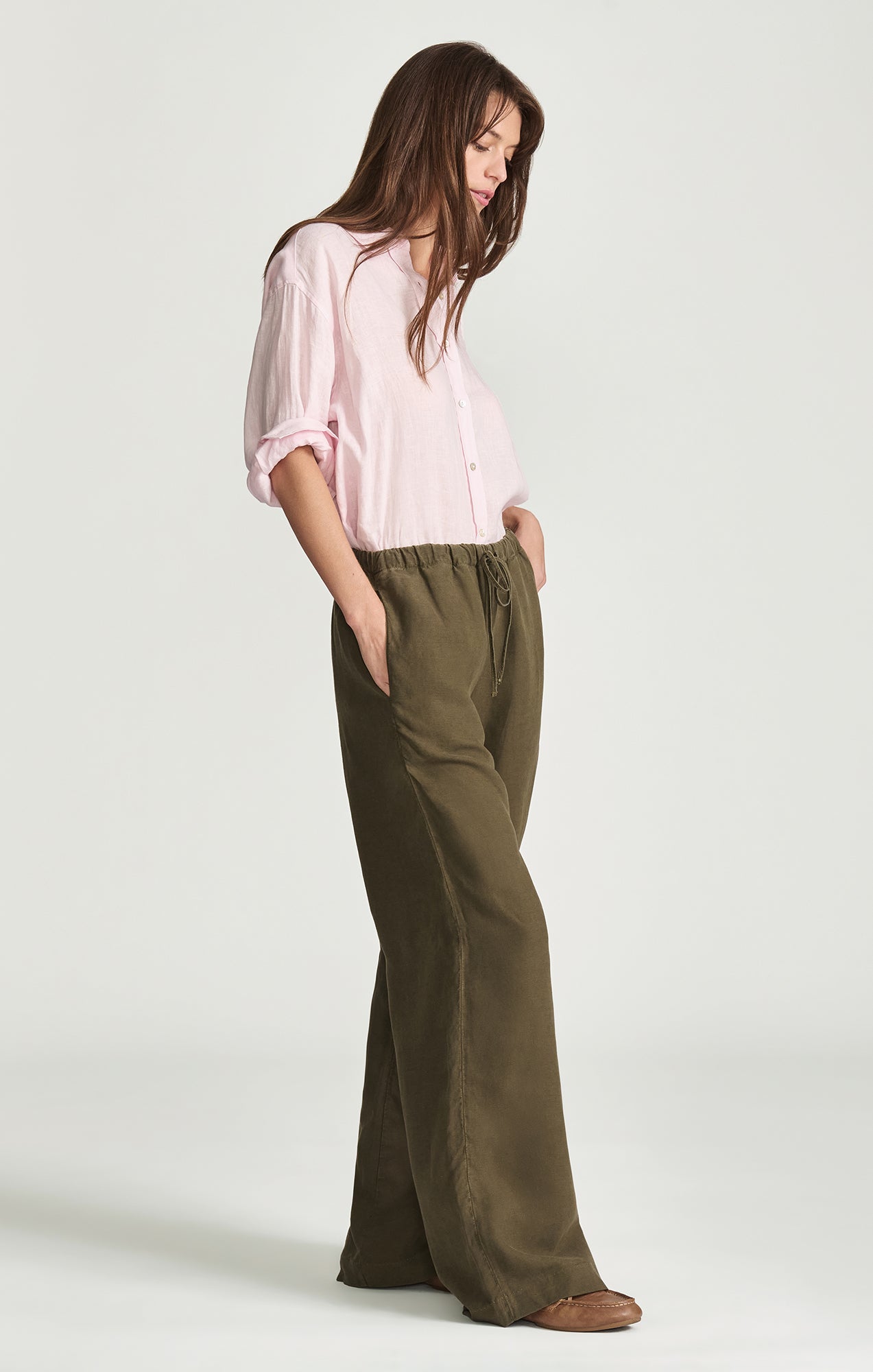 MARCELA WIDE LEG IN MILITARY GREEN LINEN - Mavi Jeans