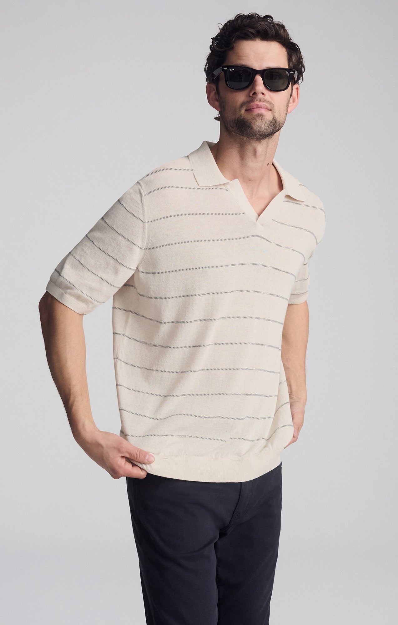 POLO COLLAR SHORT SLEEVE SWEATER IN ANTIQUE WHITE - Mavi Jeans
