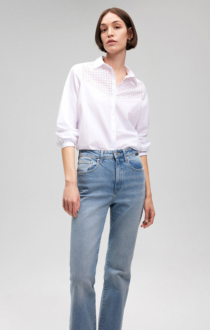 LACE DETAIL BUTTON-UP SHIRT IN WHITE - Mavi Jeans