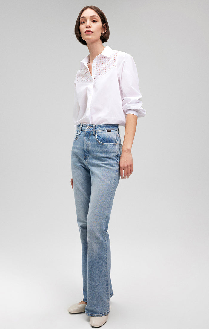 LACE DETAIL BUTTON-UP SHIRT IN WHITE - Mavi Jeans