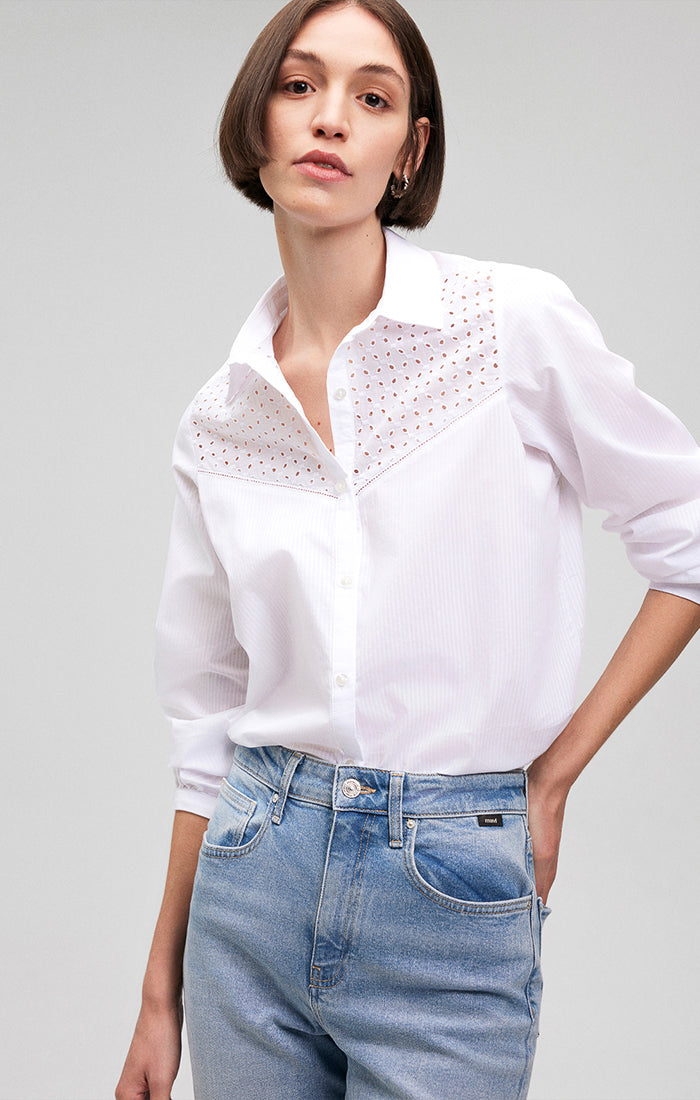 LACE DETAIL BUTTON-UP SHIRT IN WHITE - Mavi Jeans