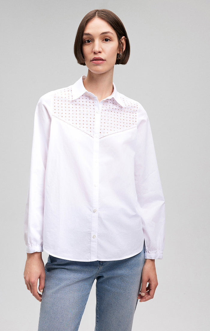 LACE DETAIL BUTTON-UP SHIRT IN WHITE - Mavi Jeans