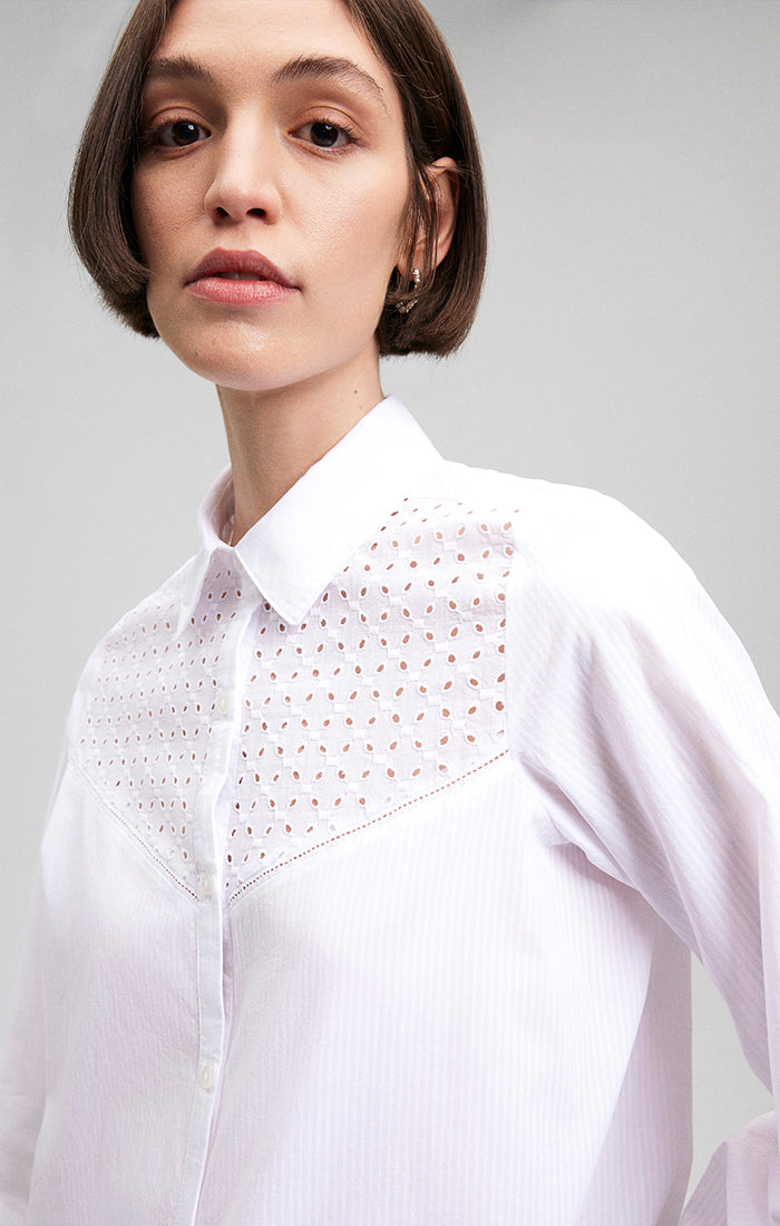 LACE DETAIL BUTTON-UP SHIRT IN WHITE - Mavi Jeans