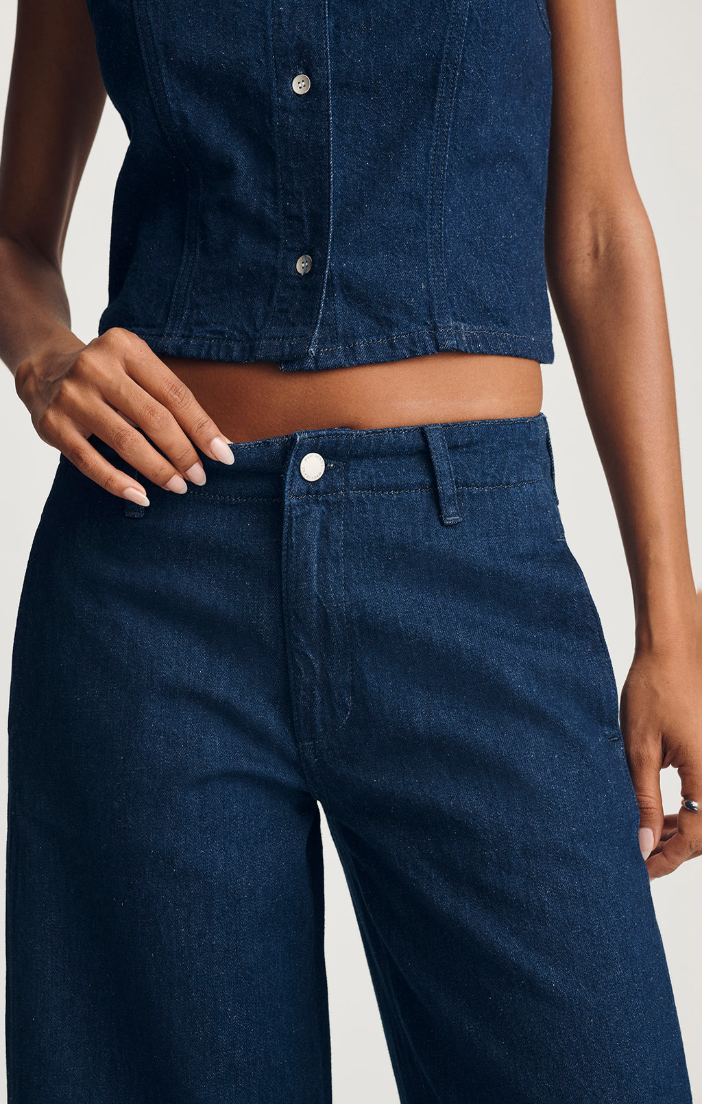 SIENA CHINO WIDE LEG IN DARK LINEN DENIM - Mavi Jeans