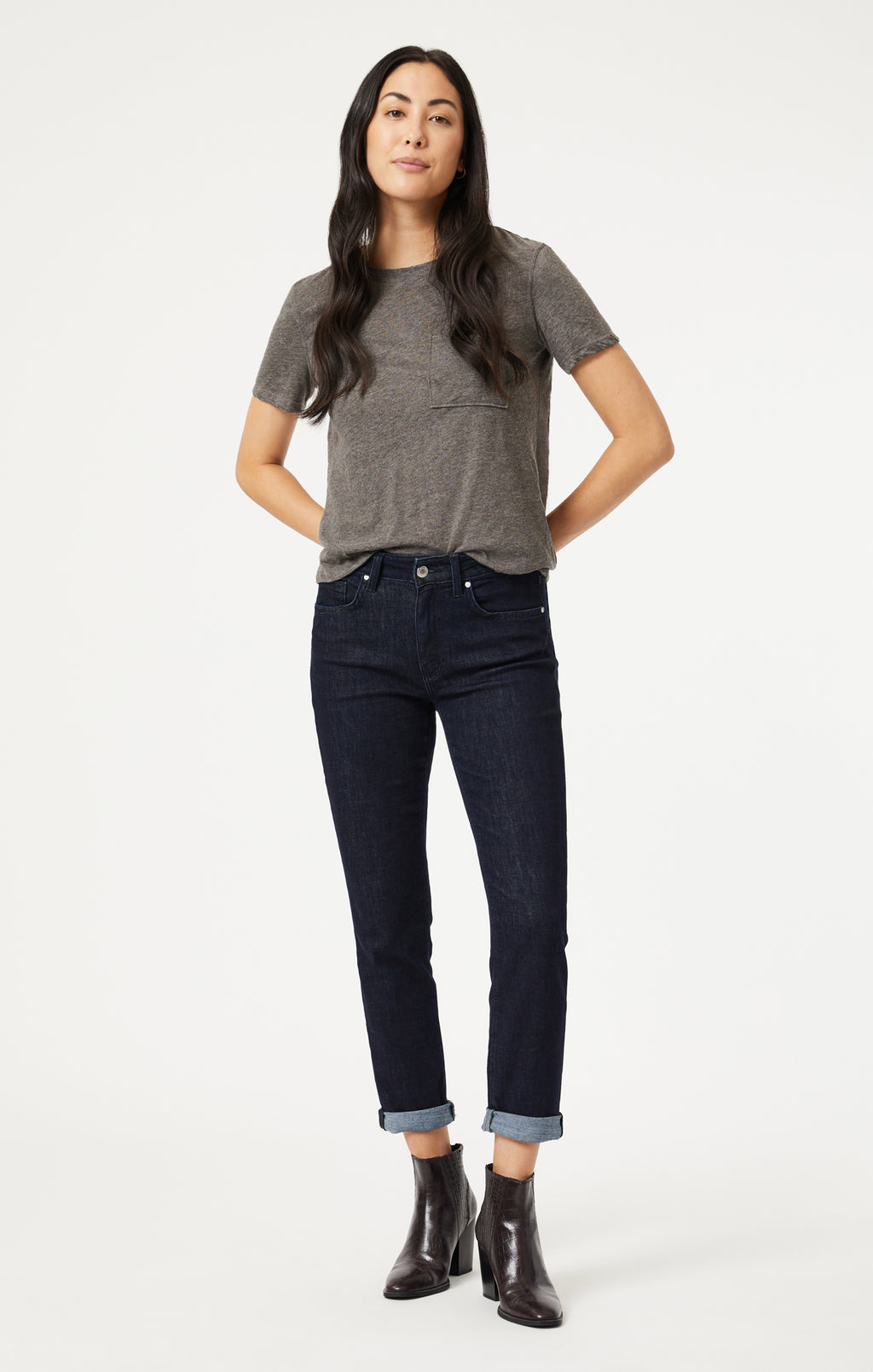 KATHLEEN SLIM BOYFRIEND IN SOLID RINSE FEATHER BLUE - Mavi Jeans