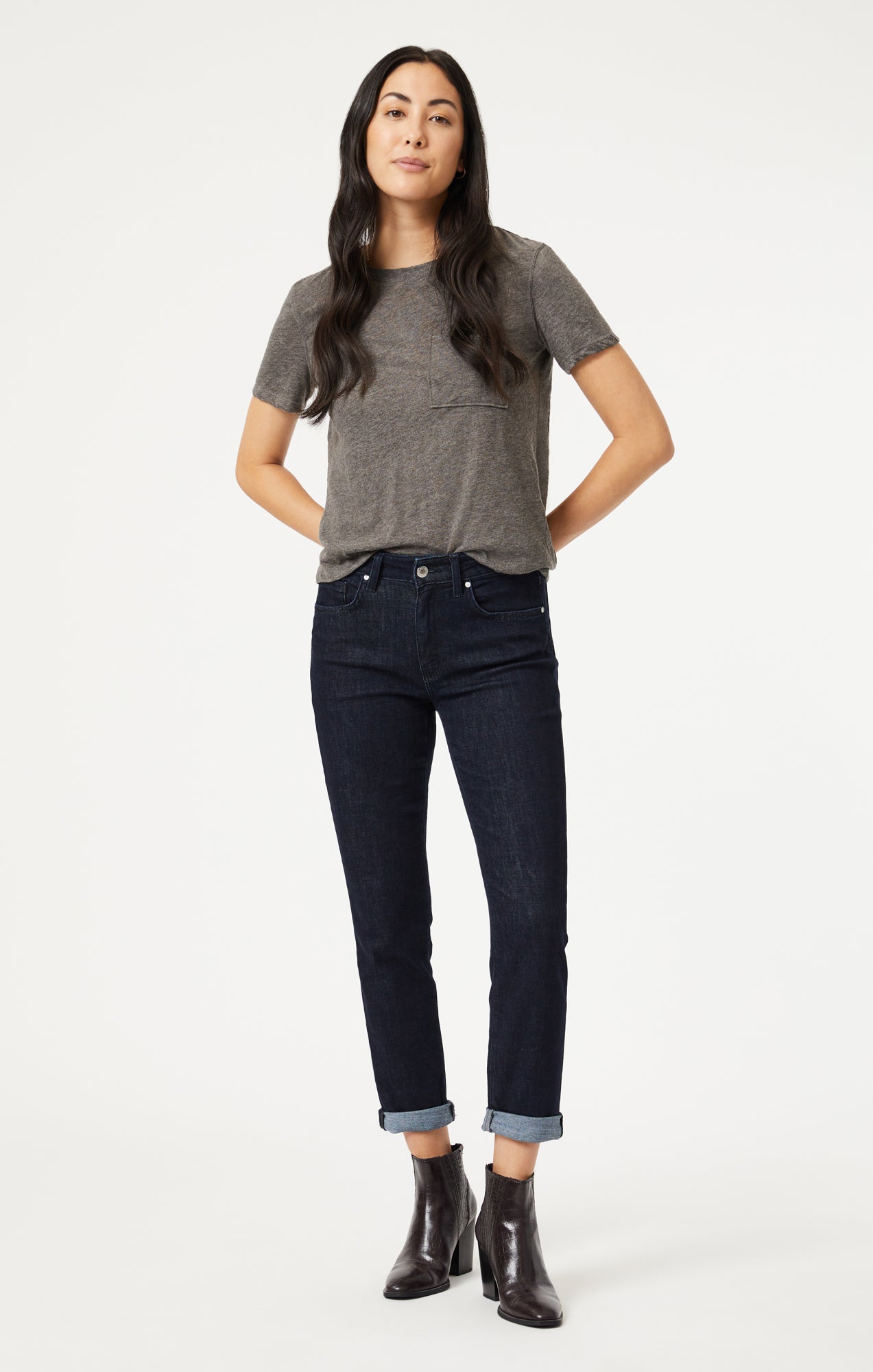KATHLEEN SLIM BOYFRIEND IN SOLID RINSE FEATHER BLUE - Mavi Jeans