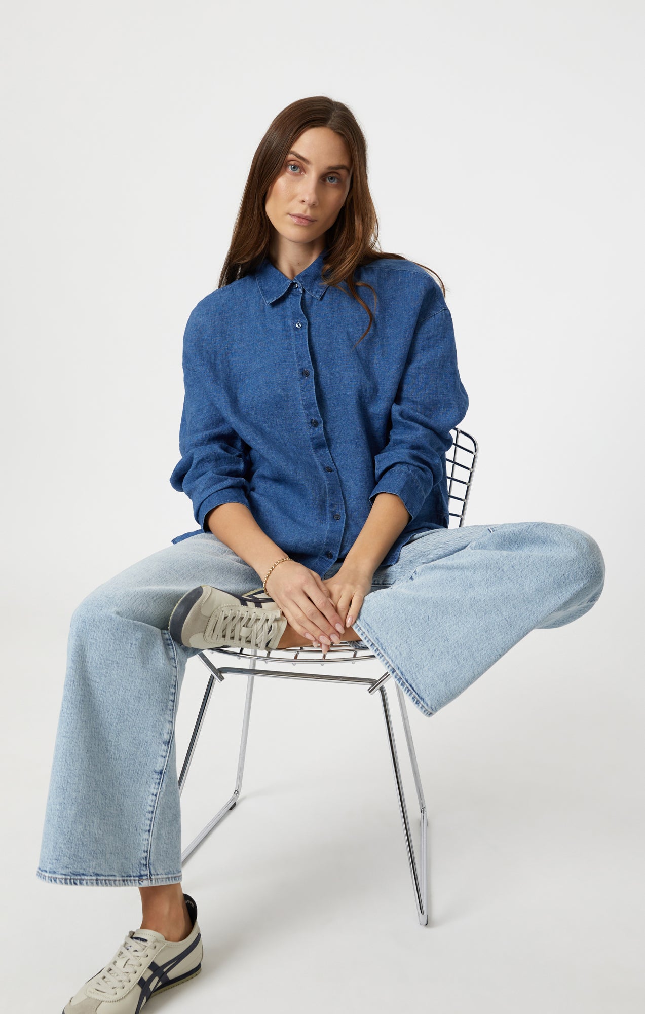 LINEN LONG SLEEVE SHIRT IN ENSIGN BLUE - Mavi Jeans
