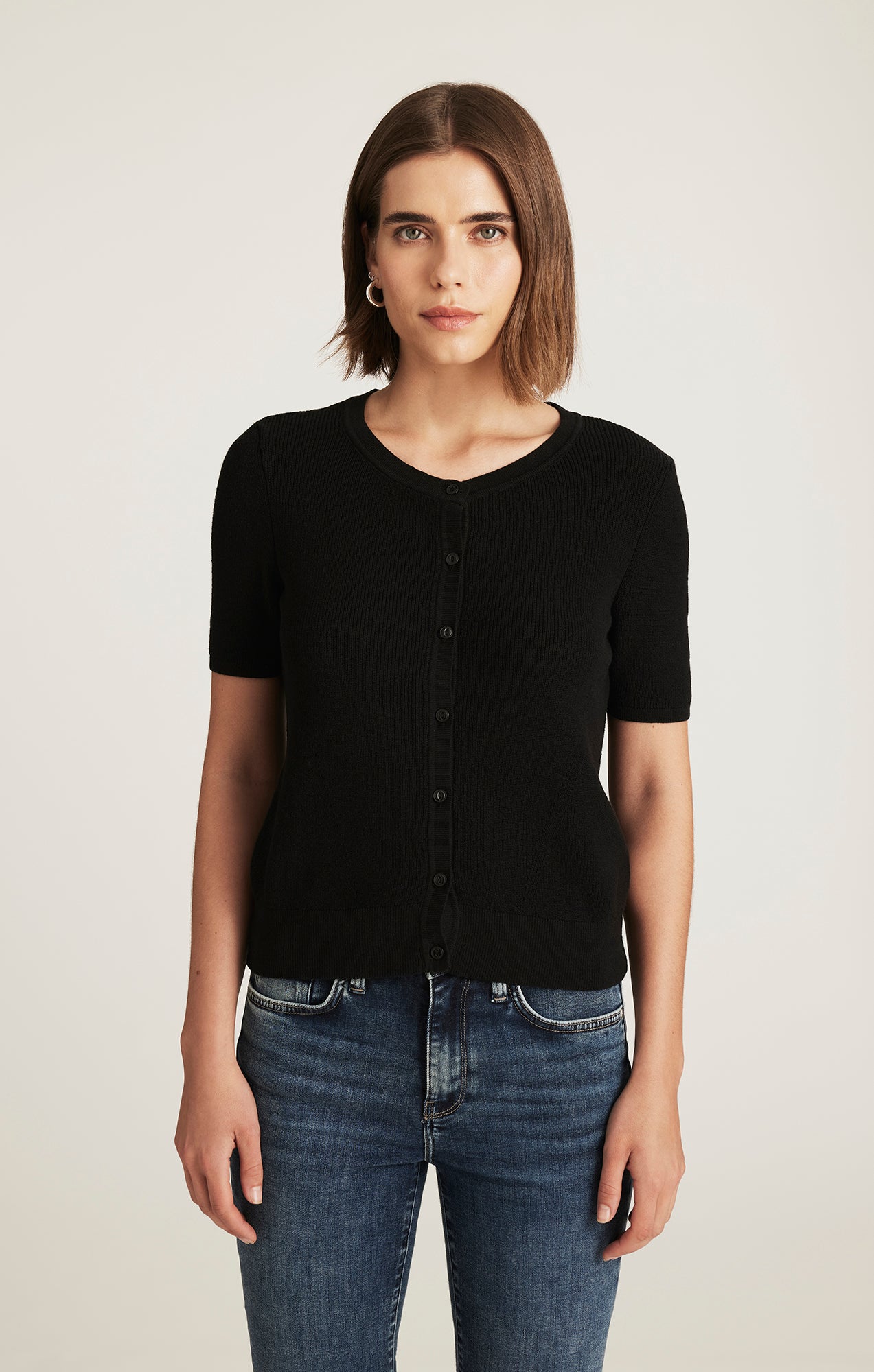 EDITION SHORT SLEEVE CARDIGAN IN BLACK - Mavi Jeans