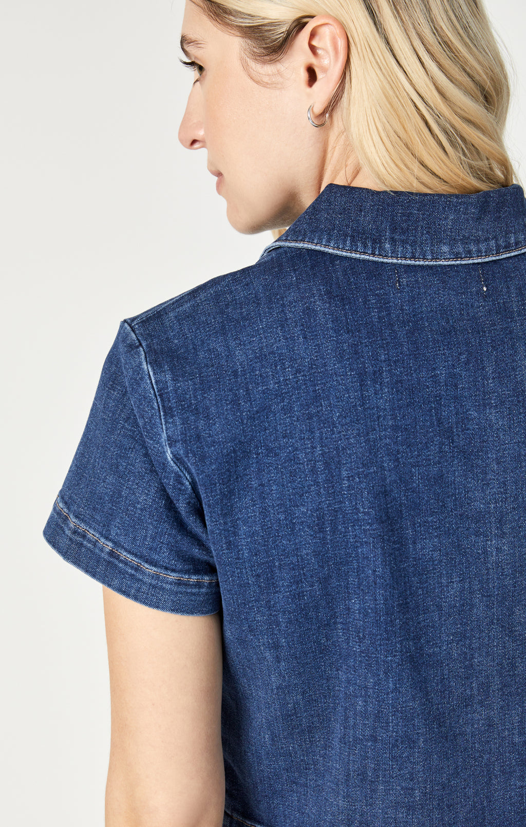 KEYLA CROP SHORT SLEEVE SHIRT IN DARK FEATHER BLUE - Mavi Jeans