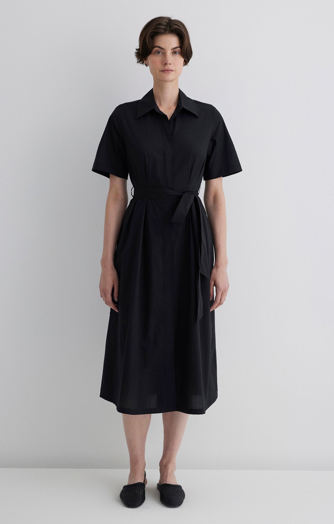 TIE-WAIST MIDI SHIRTDRESS IN BLACK - Mavi Jeans
