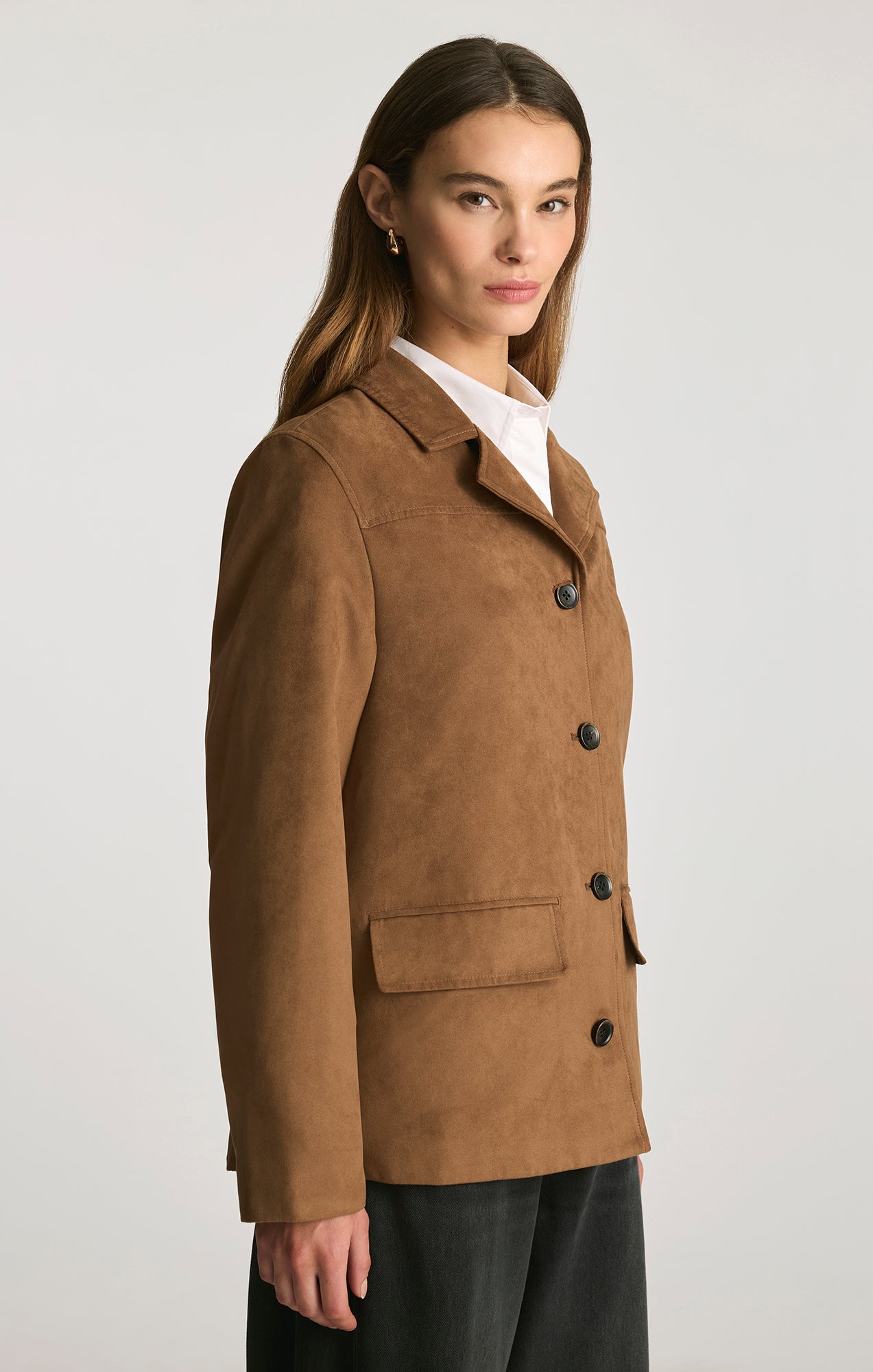 FAUX SUEDE CHORE JACKET IN BISON - Mavi Jeans