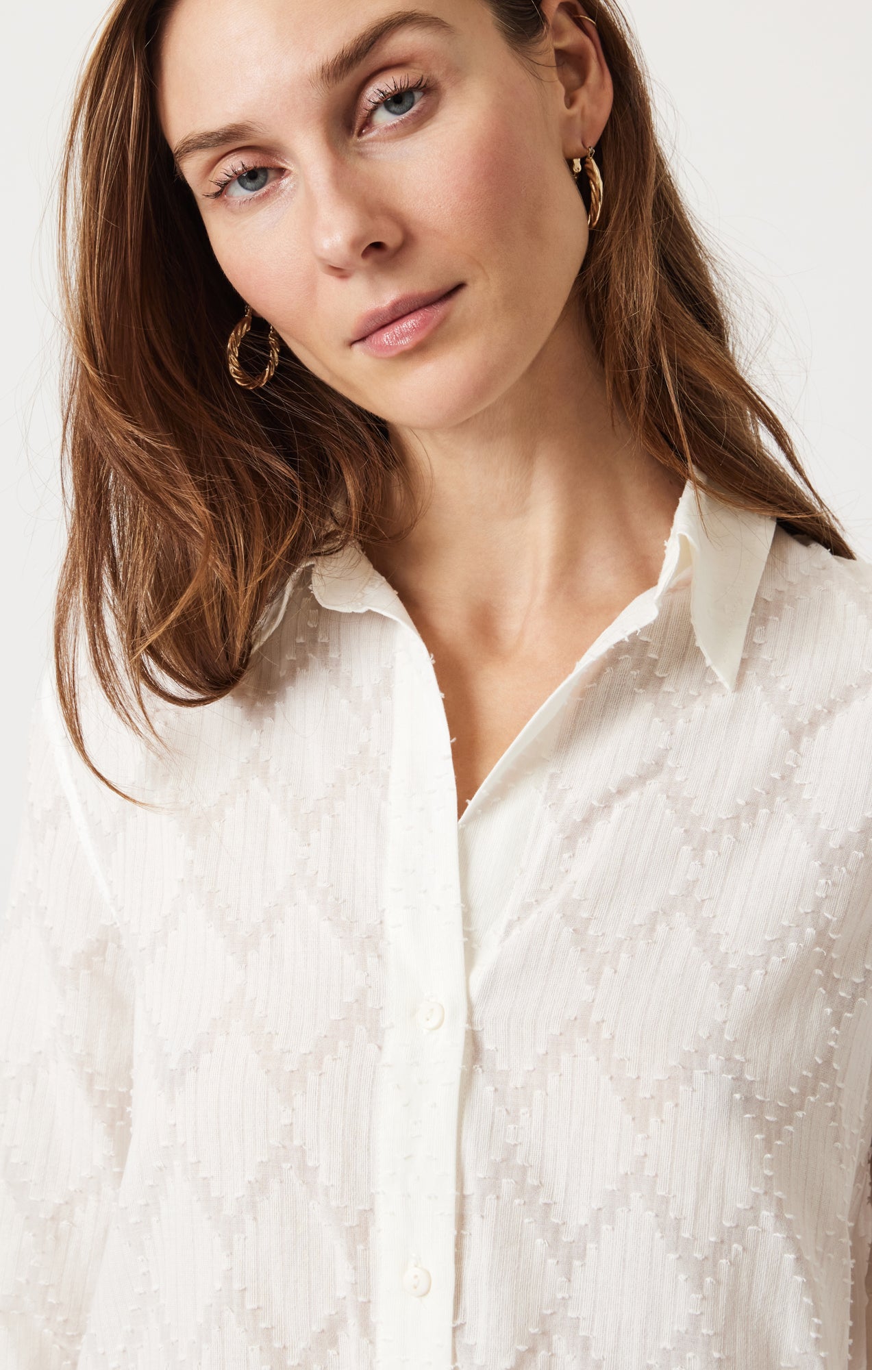 SHEER TEXTURED BUTTON-UP SHIRT IN ANTIQUE WHITE - Mavi Jeans