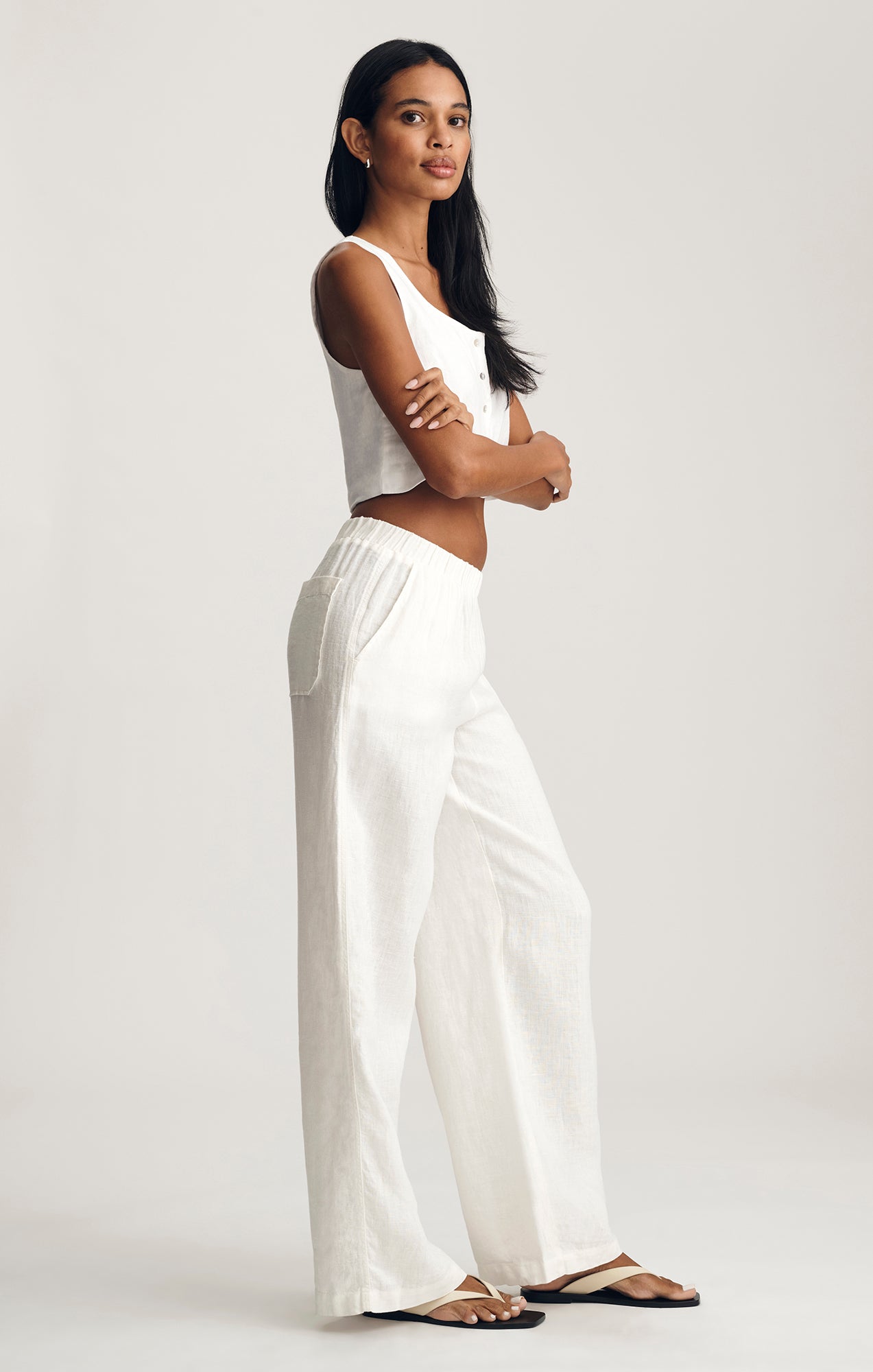 LINEN WIDE LEG PANTS IN ANTIQUE WHITE - Mavi Jeans