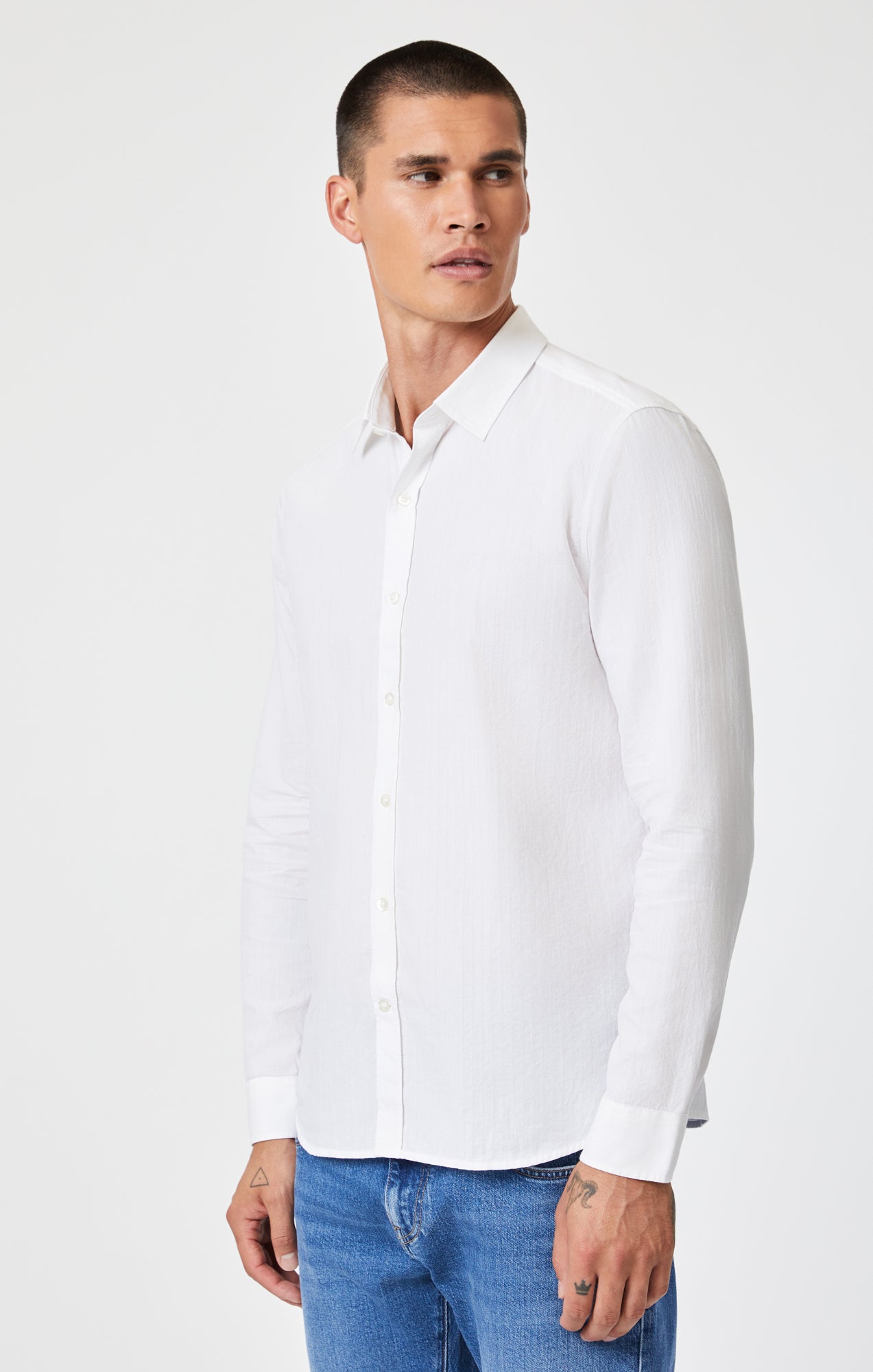 Mavi Men's Button Up-Long Sleeve Shirt In White