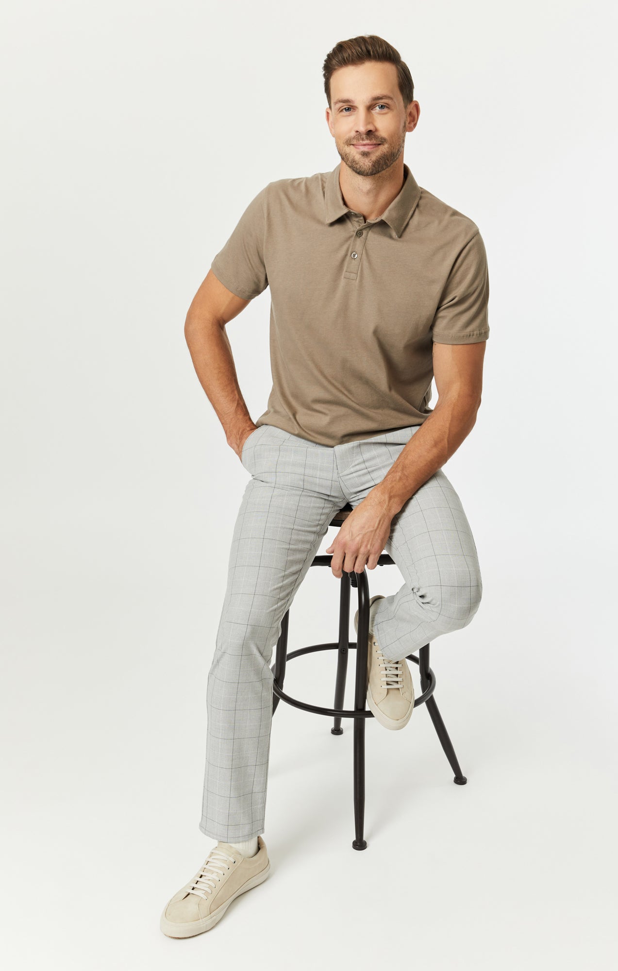 MILTON SLIM STRAIGHT CHINO IN LIGHT GREY CHECK - Mavi Jeans