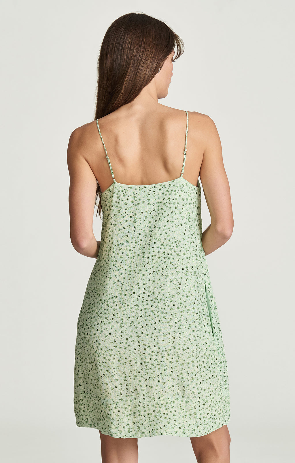 LINEN CAMI MINI DRESS IN GREEN FLOWER PRINTED - Mavi Jeans