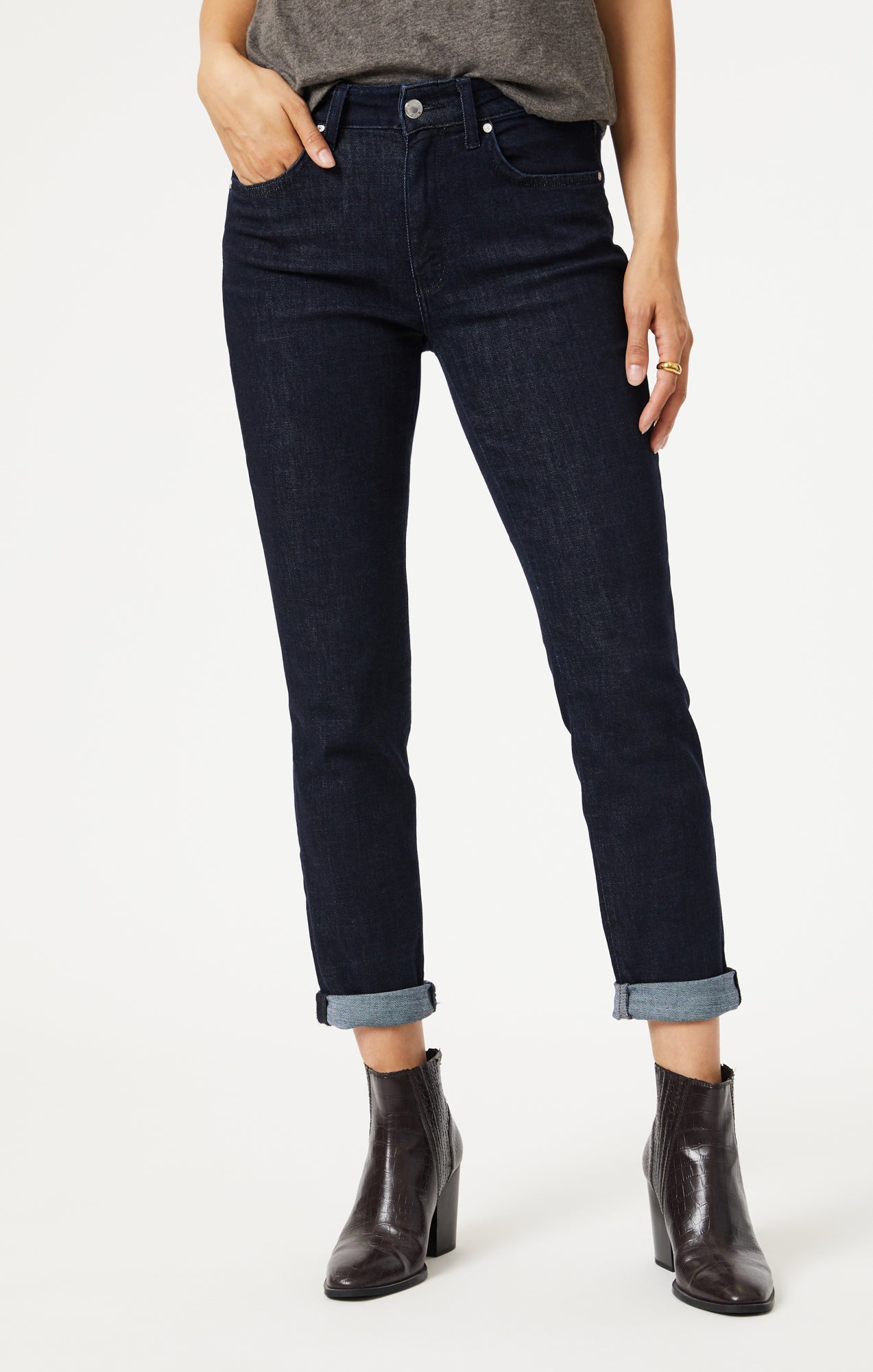 KATHLEEN SLIM BOYFRIEND IN SOLID RINSE FEATHER BLUE - Mavi Jeans