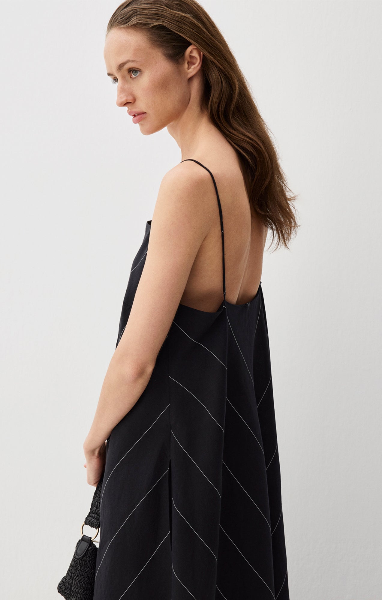 CAMI STRAP MAXI DRESS IN BLACK BEIGE STRIPE - Mavi Jeans